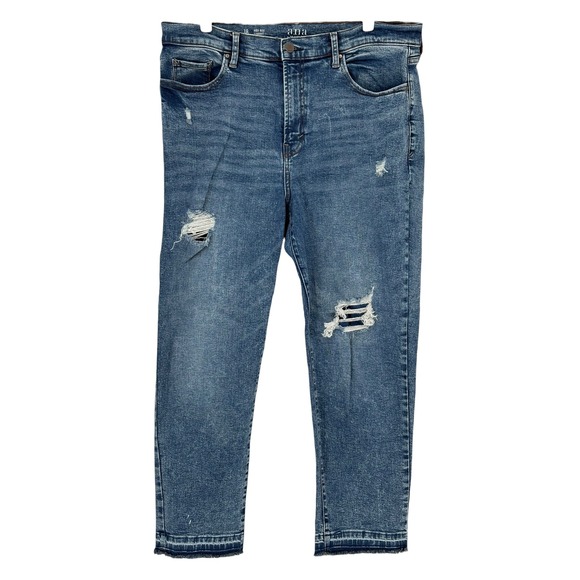 a.n.a Denim - a.n.a High-Rise Straight Jeans Blue Distressed Raw Hem Size 18